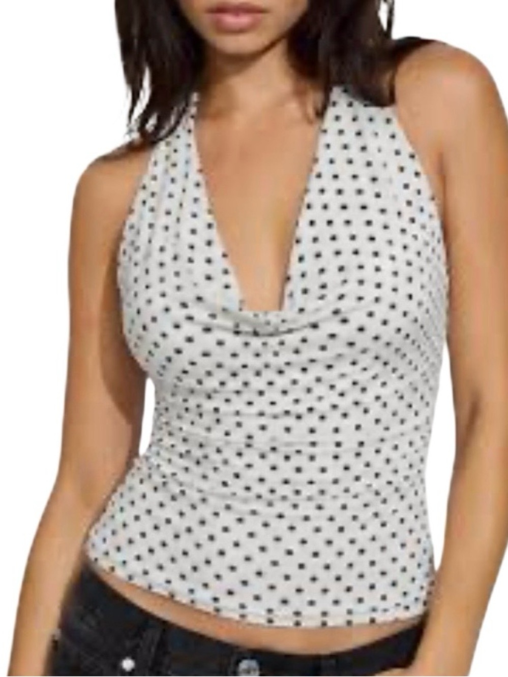 SUUKSESS‎ Polka Dot Halter Top
Size Small White Black Cowl
Neck Y2K
